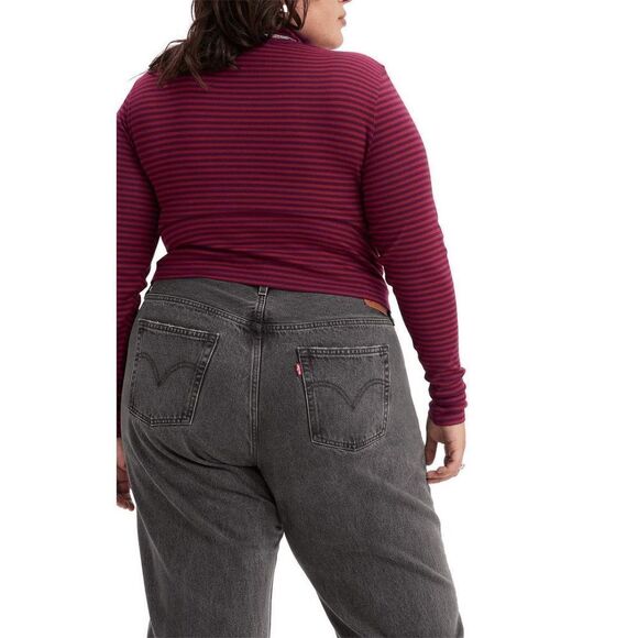 Levi's Women's Moon Plus Size Rib Turtleneck Top - Monday Stripe Beet Red 1X - Picture 6 of 6